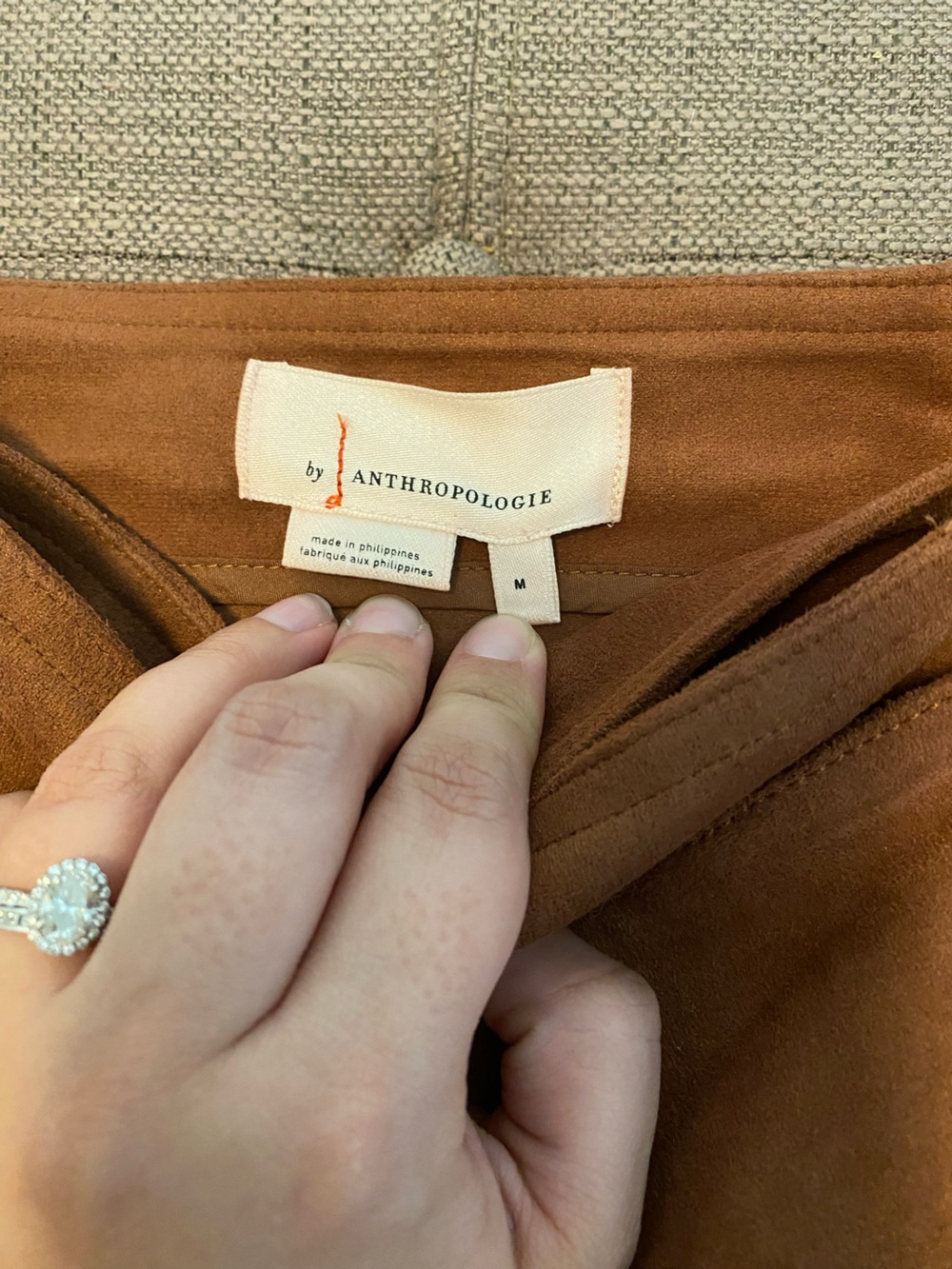 Anthropologie Rust Tie-Waist Faux Suede Midi Skirt - Picture 3 of 4